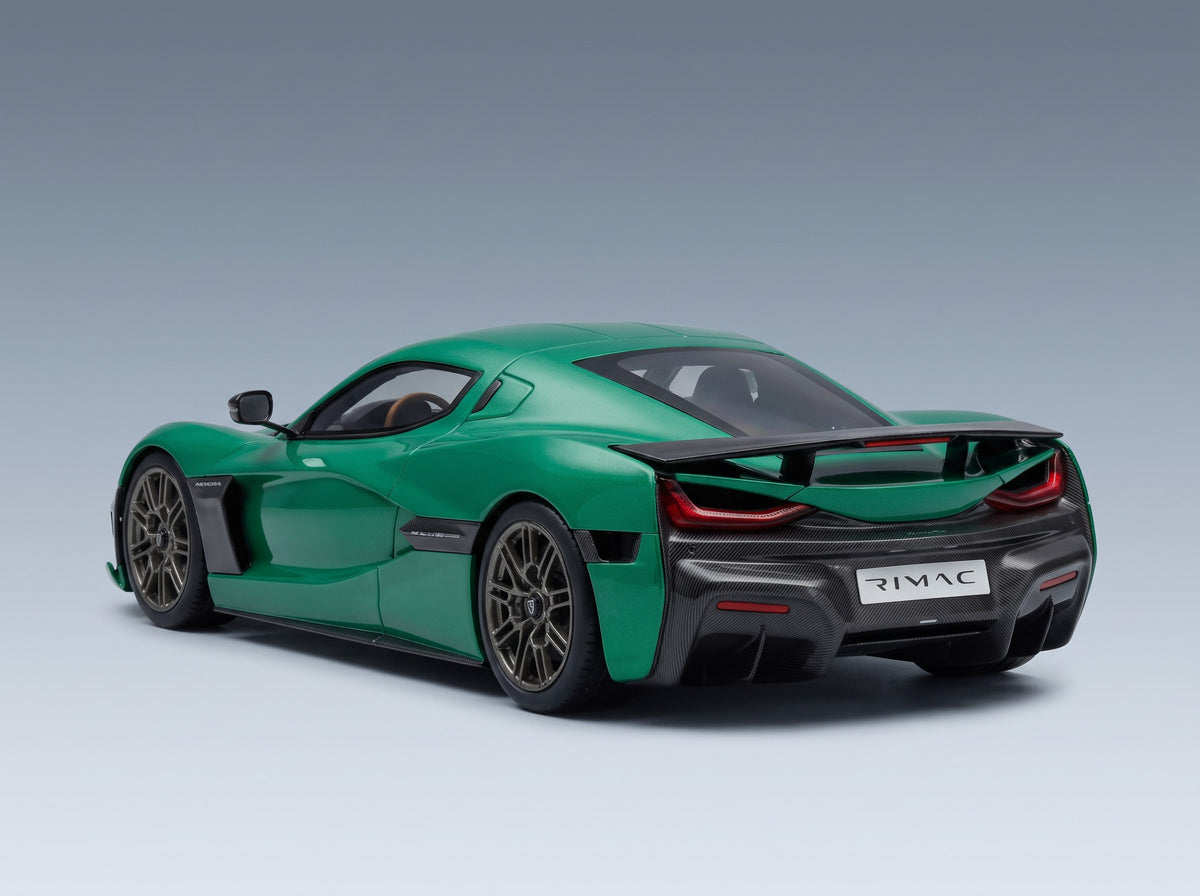 Rimac Nevera 2022 Green Schuco 1:18 scale model - rear three-quarter view