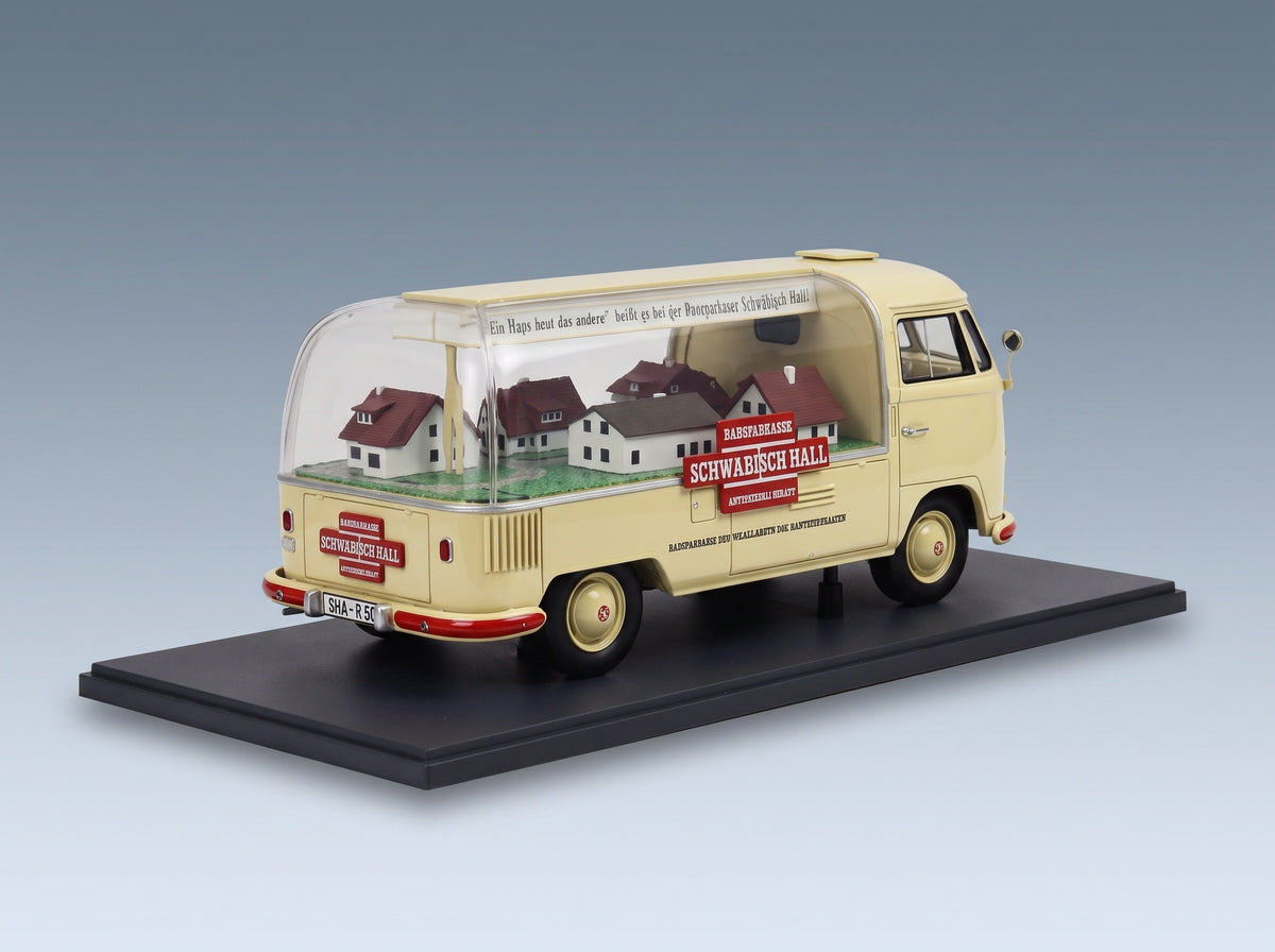 Volkswagen T1a Pick-Up Bauspar-Kasse Schwäbisch Hall 1962 Cream Schuco 1:18 scale model - rear three-quarter view