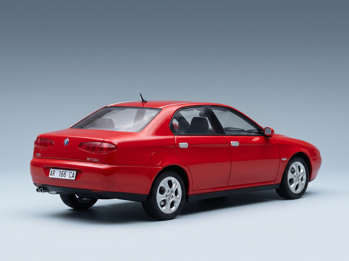 Alfa Romeo 166 3.0 V6 1998 Rosso Alfa Black Interior Mitica 1:18 scale model - rear three-quarter view