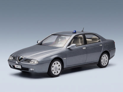 Alfa Romeo 166 2.4 JTD with Decals Comando Esercito Italiano e Civile 1998 Nettuno Grey Metallic Mitica 1:18 scale model - front three-quarter view