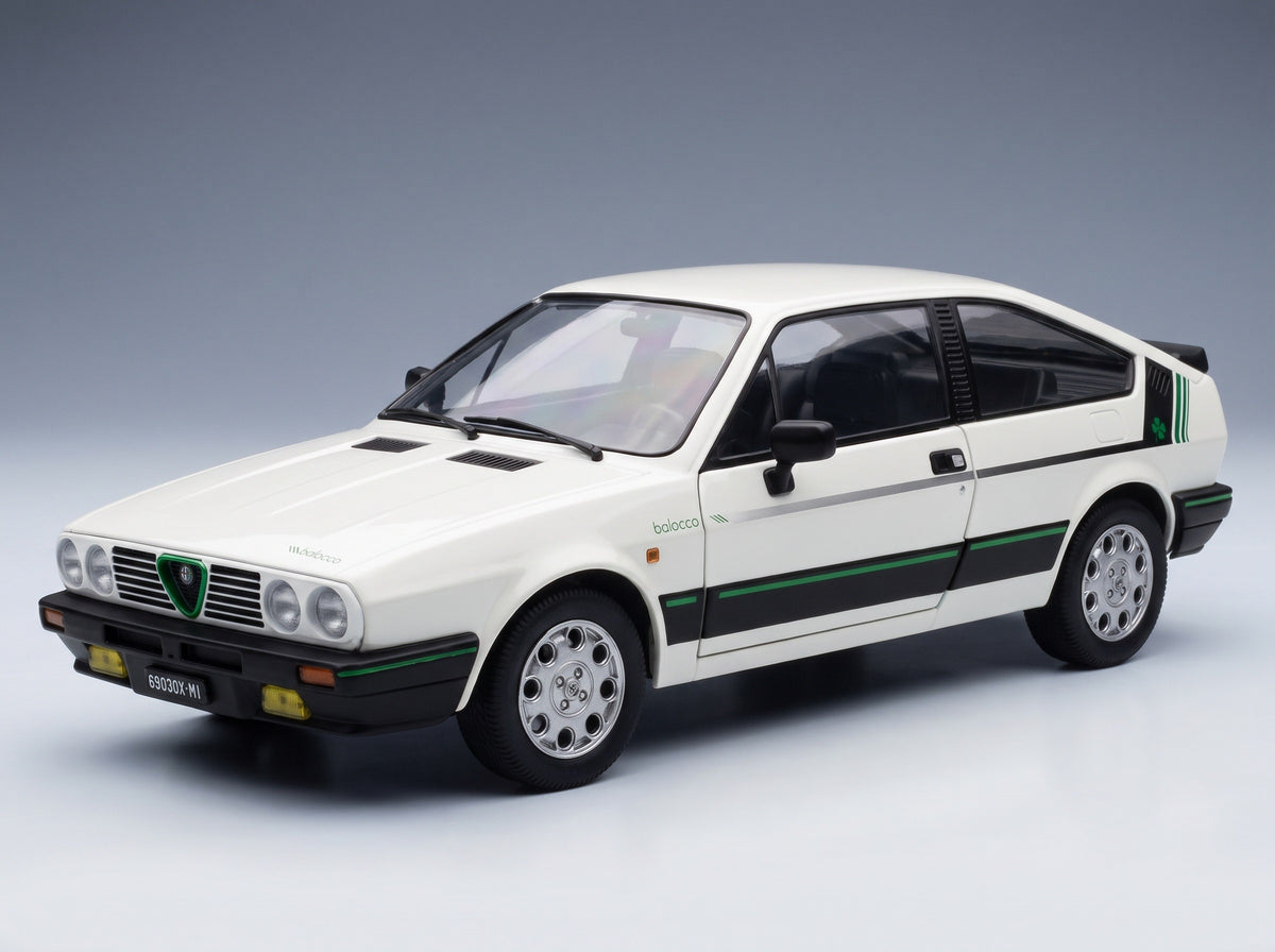 Alfa Romeo Sprint 1.5 Quadrifoglio Verde Balocco 1984 Bianco Capodimonte Mitica 1:18 scale model - front three-quarter view