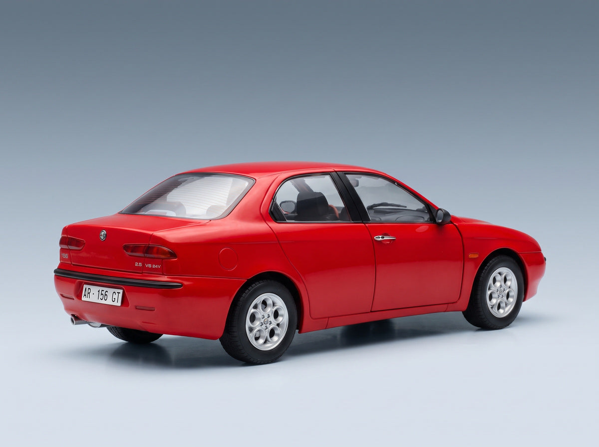 Alfa Romeo 156 2.5 V6 24V 1997 Rosso Alfa Black Interior Mitica 1:18 scale model - rear three-quarter view
