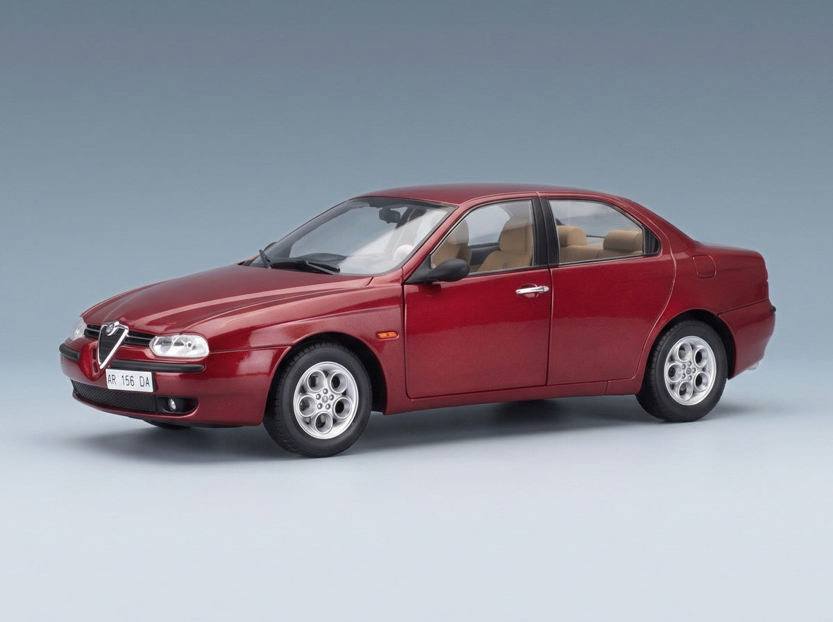 Alfa Romeo 156 2.5 V6 24V 1997 Rosso Proteo Metallizzato Beige Interior Mitica 1:18 scale model - front three-quarter view