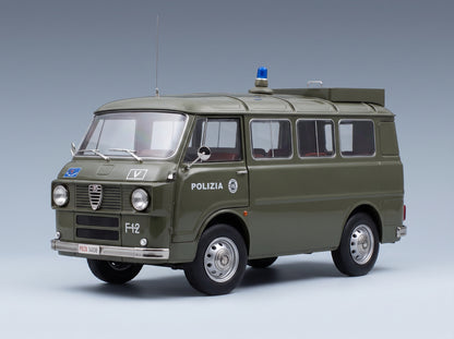 Alfa Romeo F-12 Minibus 1-Series Polizia 1970 Green Mitica 1:18 scale model - front three-quarter view