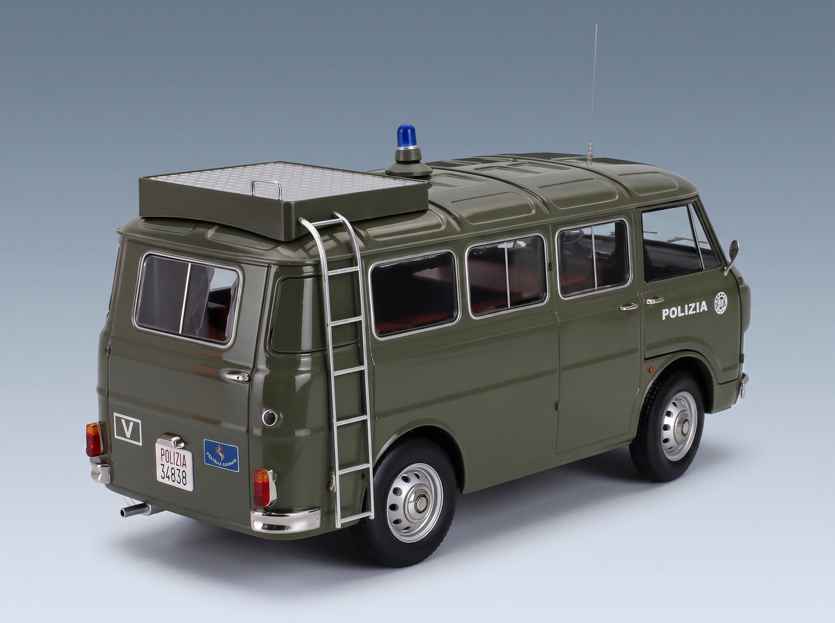 Alfa Romeo F-12 Minibus 1-Series Polizia 1970 Green Mitica 1:18 scale model - rear three-quarter view
