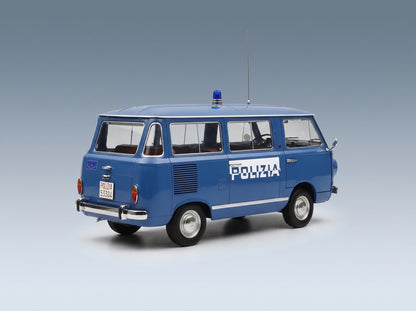 Fiat 850 Familiare Polizia 1970 Light Blue Interior Brown Mitica 1:18 scale model - rear three-quarter view