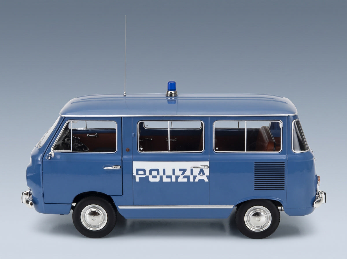 Fiat 850 Familiare Polizia 1970 Light Blue Interior Brown Mitica 1:18 scale model - side view