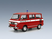 Fiat 850 Familiare Vigili del Fuoco 1970 Red with Brown Interior Mitica 1:18 scale model - front three-quarter view