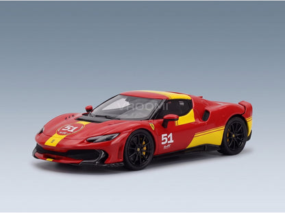 Ferrari 296 Speciale No. 51 Piloti Ferrari 499P 24h Le Mans Livery 2025 Rosso Scuderia Giallo Modena BBR Models 1:43 scale model - side view