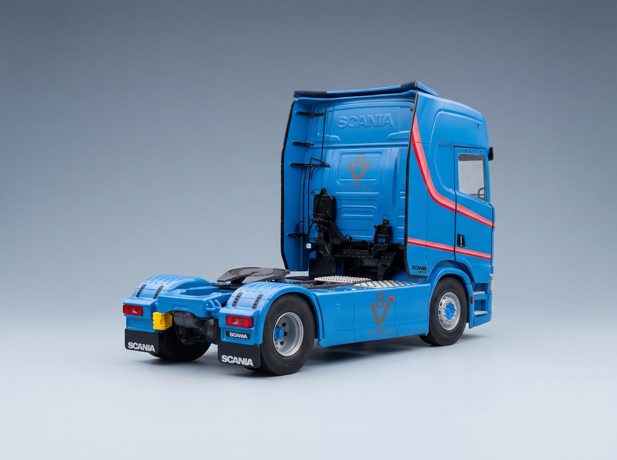 Scania S580 Highline 4x2 Tractor Unit 2023 Light Blue Solido 1:24 scale model - rear three-quarter view