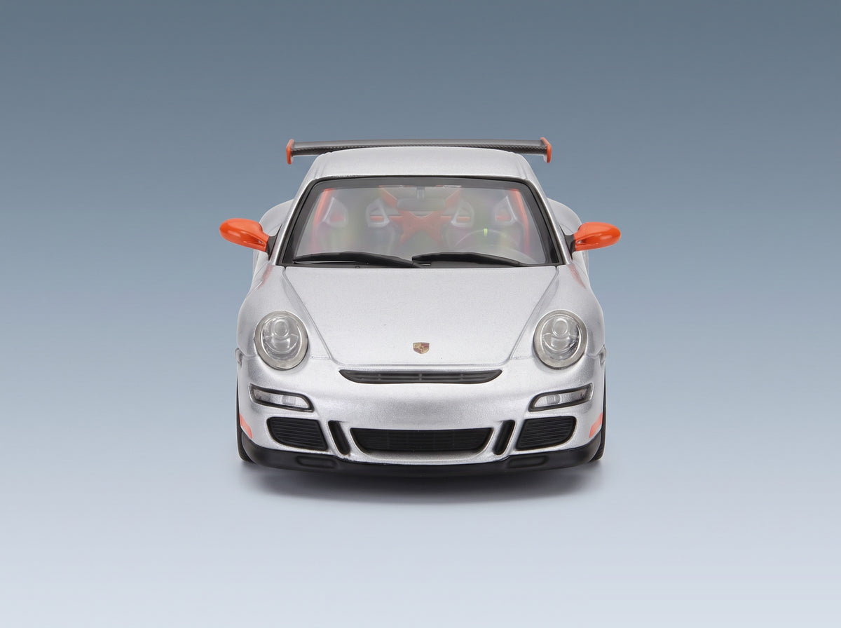 Porsche 911 997 GT3 RS Coupe 2006 Silver Orange Minichamps 1:43 scale model - front view