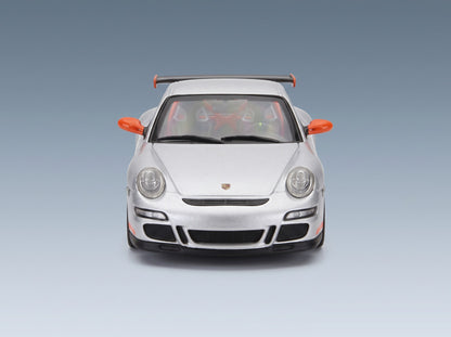 Porsche 911 997 GT3 RS Coupe 2006 Silver Orange Minichamps 1:43 scale model - front view