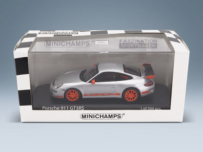 Porsche 911 997 GT3 RS Coupe 2006 Silver Orange Minichamps 1:43 scale model - original packaging