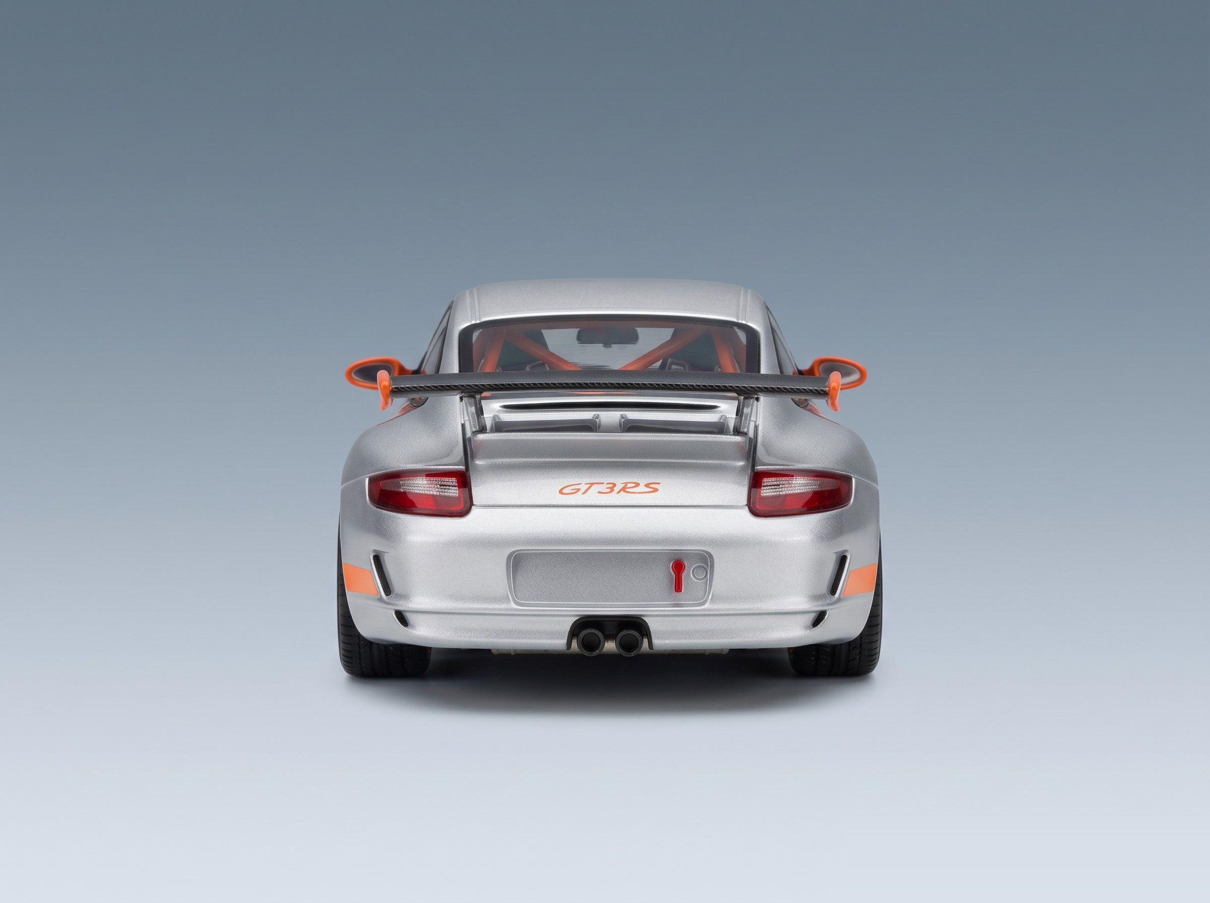 Porsche 911 997 GT3 RS Coupe 2006 Silver Orange Minichamps 1:43 scale model - rear view
