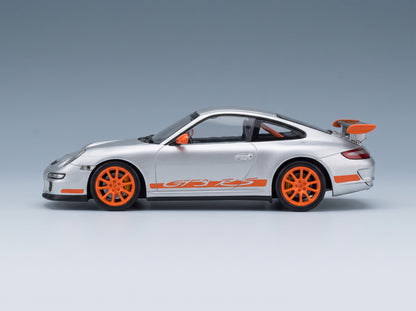 Porsche 911 997 GT3 RS Coupe 2006 Silver Orange Minichamps 1:43 scale model - side view