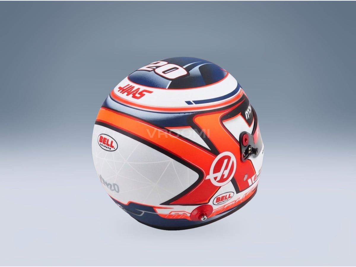 Bell Helmet Haas VF-22 No. 20 Kevin Magnussen F1 Season 2022 Mini Helmet 1:2 scale helmet - rear three-quarter view