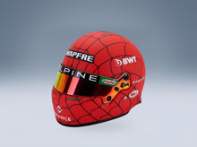 Bell Helmet A522 Alpine BWT No. 31 Esteban Ocon USA GP 2022 Spider-Man Livery Tribute Mini Helmet 1:18 scale helmet - front three-quarter view