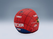 Bell Helmet A522 Alpine BWT No. 31 Esteban Ocon USA GP 2022 Spider-Man Livery Tribute Mini Helmet 1:18 scale helmet - rear three-quarter view