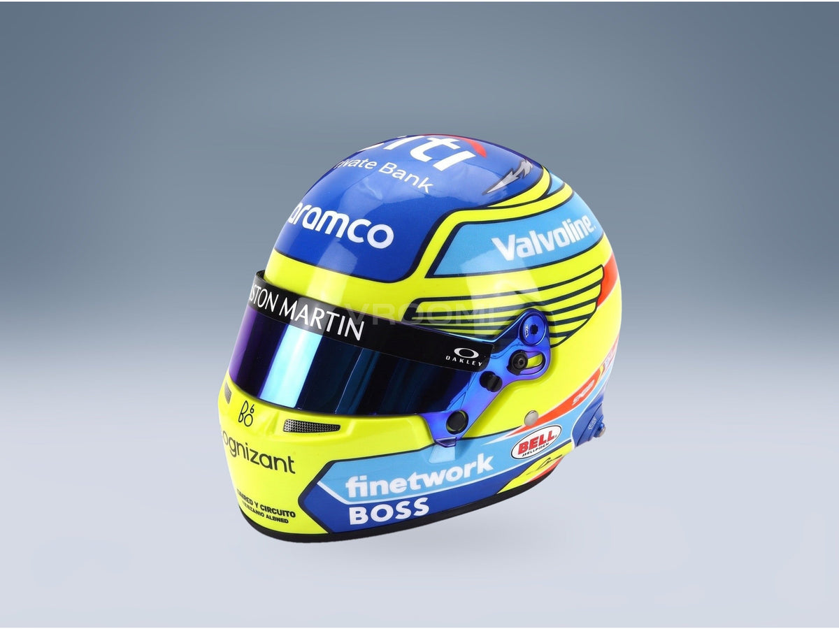 Bell Helmet Fernando Alonso Aston Martin Aramco Cognizant No. 14 F1 2024 Season Mini Helmet 1:2 scale helmet - front three-quarter view