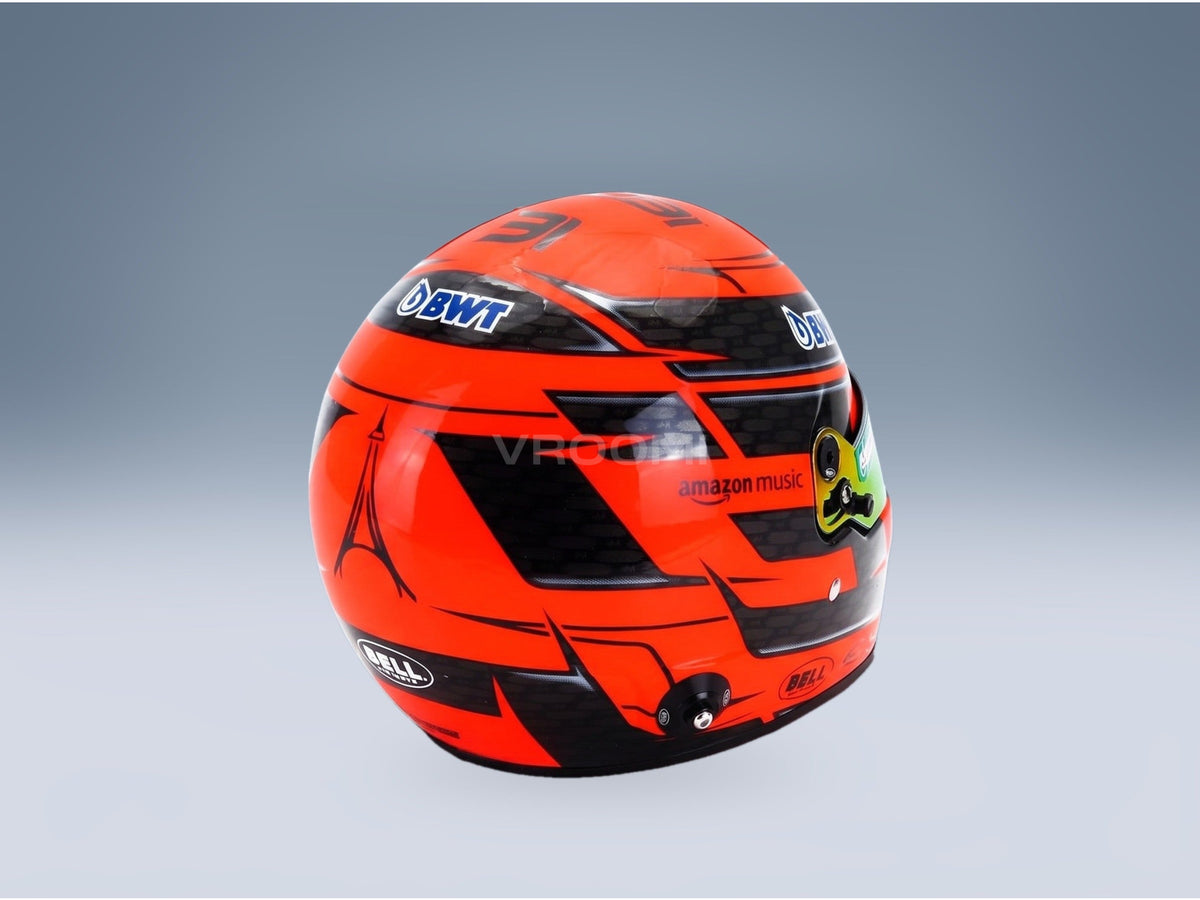 Bell Helmet Esteban Ocon BWT Alpine F1 Team No. 31 F1 2024 Season Mini Helmet 1:2 scale helmet - rear three-quarter view