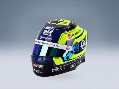 Bell Helmet Oliver Bearman Moneygram Haas No. 87 F1 Season 2025 Mini Helmet 1:2 scale helmet - front three-quarter view