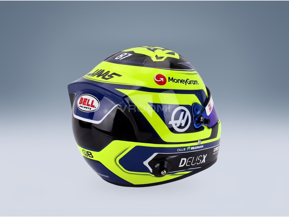 Bell Helmet Oliver Bearman Moneygram Haas No. 87 F1 Season 2025 Mini Helmet 1:2 scale helmet - rear three-quarter view