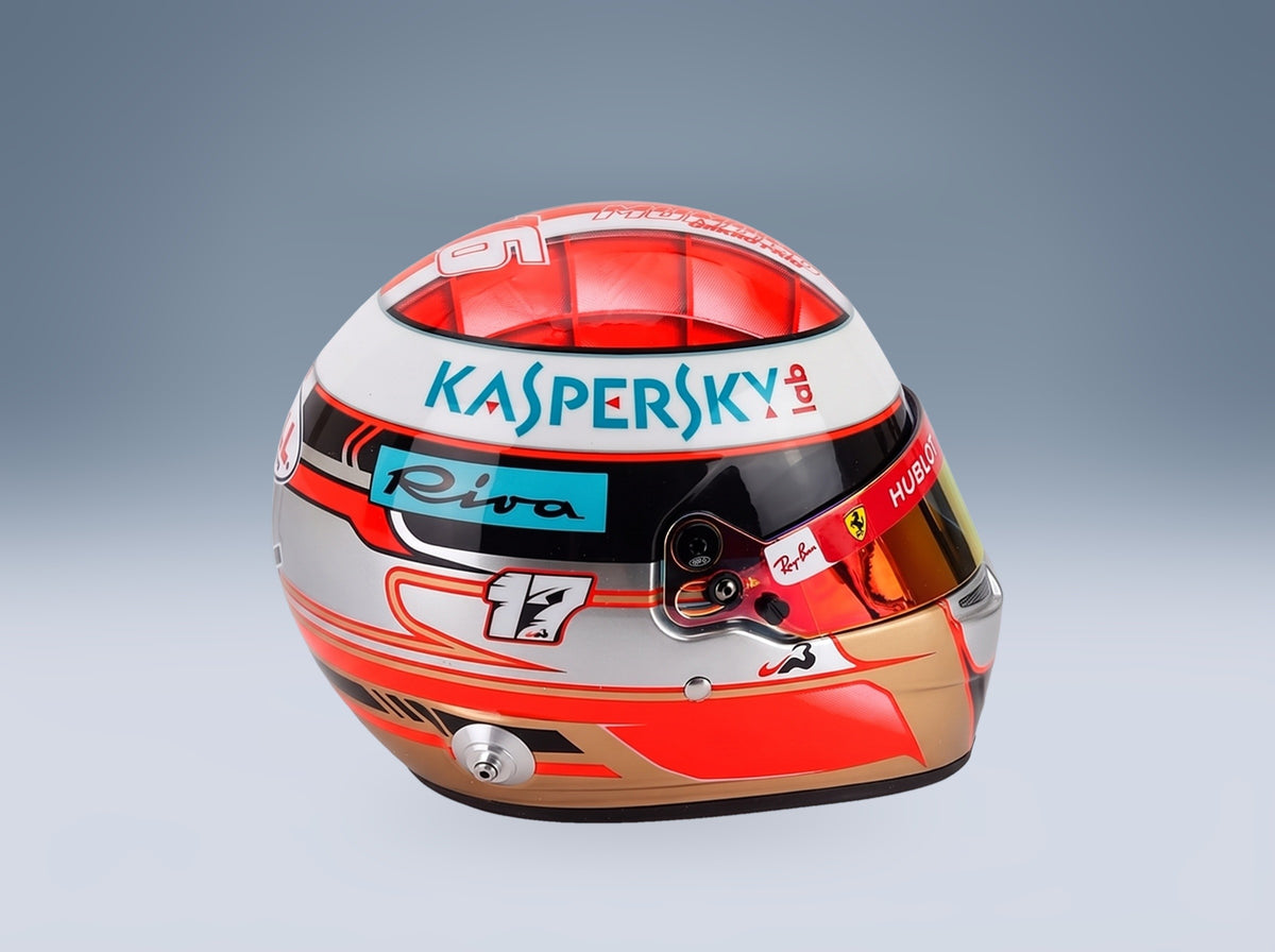 Bell Helmet Charles Leclerc Scuderia Ferrari Mission Winnow No. 16 Monaco GP 2019 Tribute Hervé Leclerc and Jules Bianchi Mini Helmet 1:2 scale helmet - rear view