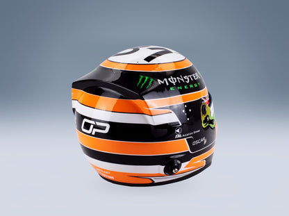 Bell Helmet Oscar Piastri McLaren No. 81 3rd Place Monaco GP 2025 Mini Helmet 1:2 scale helmet - rear three-quarter view