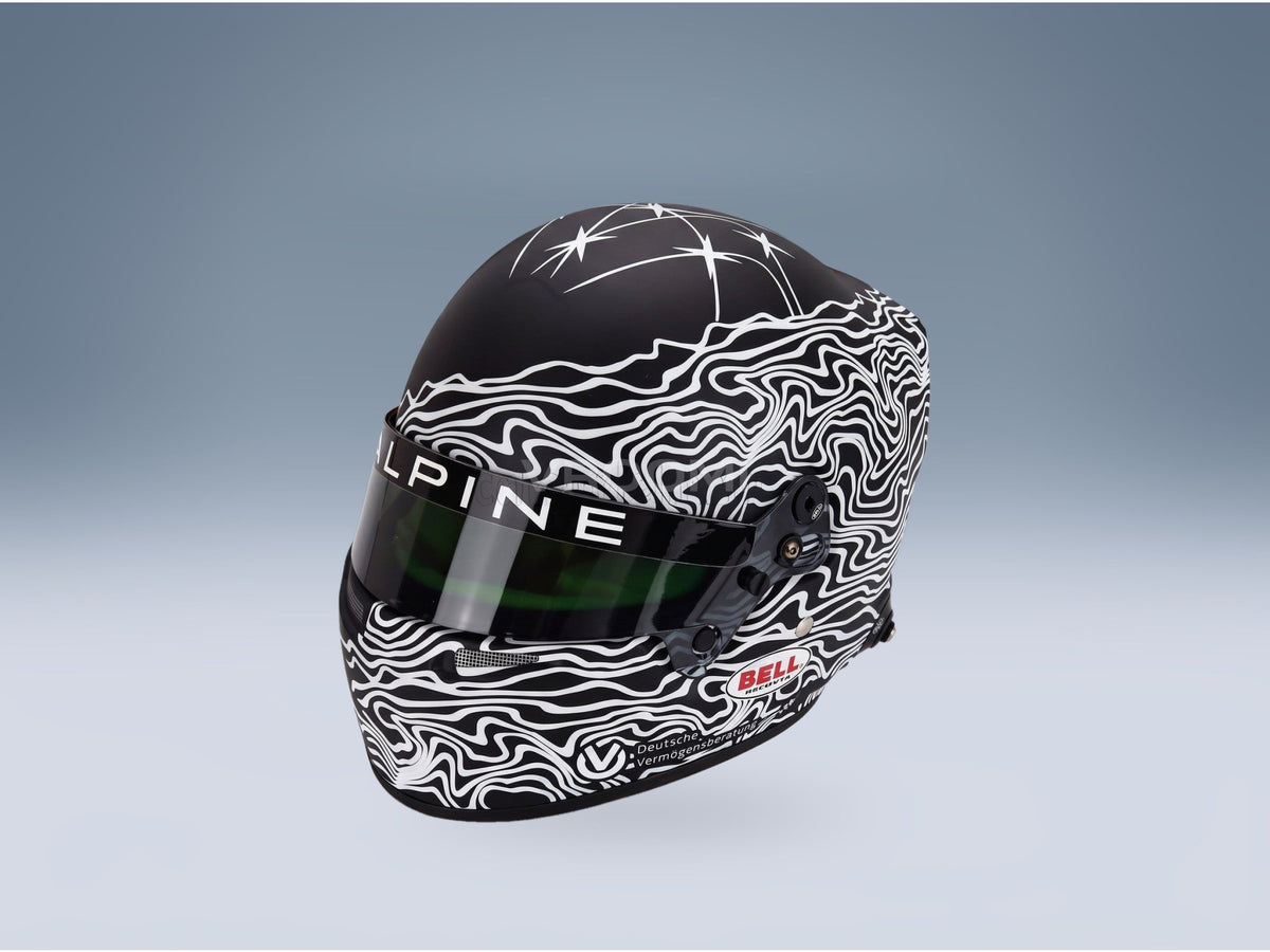 Bell Helmet Mick Schumacher 24h Le Mans WEC Team Alpine Endurance 2025 Mini Helmet 1:2 scale helmet - front three-quarter view