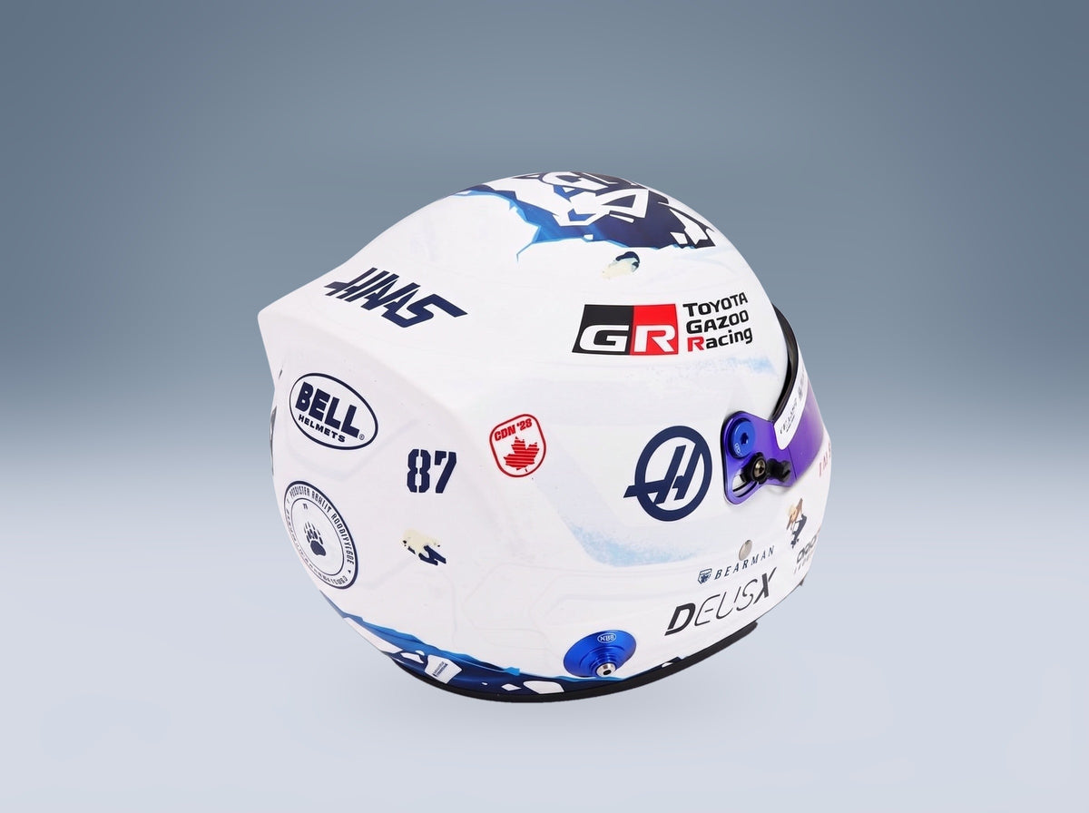 Bell Helmet Oliver Bearman TGR Haas F1 Team No. 87 Canadian GP 2026 Mini Helmet 1:2 scale helmet - rear three-quarter view