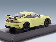 Porsche 911 992-2 GT3 Coupé 2025 Yellow Metallic Minichamps 1:43 scale model - rear three-quarter view