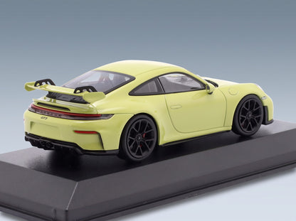 Porsche 911 992-2 GT3 Coupé 2025 Yellow Metallic Minichamps 1:43 scale model - rear three-quarter view