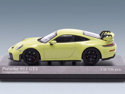 Porsche 911 992-2 GT3 Coupé 2025 Yellow Metallic Minichamps 1:43 scale model - side view