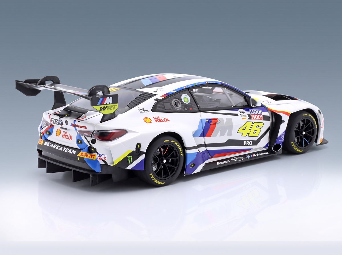 BMW M4 GT3 Team WRT No. 46 6th 12h Bathurst Valentino Rossi Augusto Farfus Maxime Martin 2023 Minichamps 1:43 scale model - rear three-quarter view