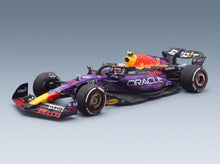 Red Bull RB19 Set 2x Oracle Red Bull Racing No. 1 Max Verstappen World Champion Winner Las Vegas USA GP + No. 11 3rd Las Vegas USA GP Sergio Perez 2023 Minichamps 1:43 scale model - front three-quarter view