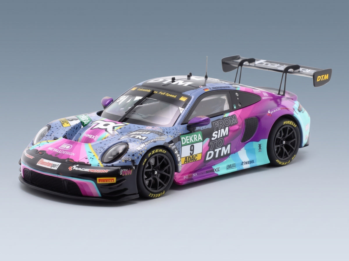 Porsche 911 992 GT3 R Toksport WRT No. 9 Tim Heinemann DTM Season 2023 Minichamps 1:43 scale model - front three-quarter view