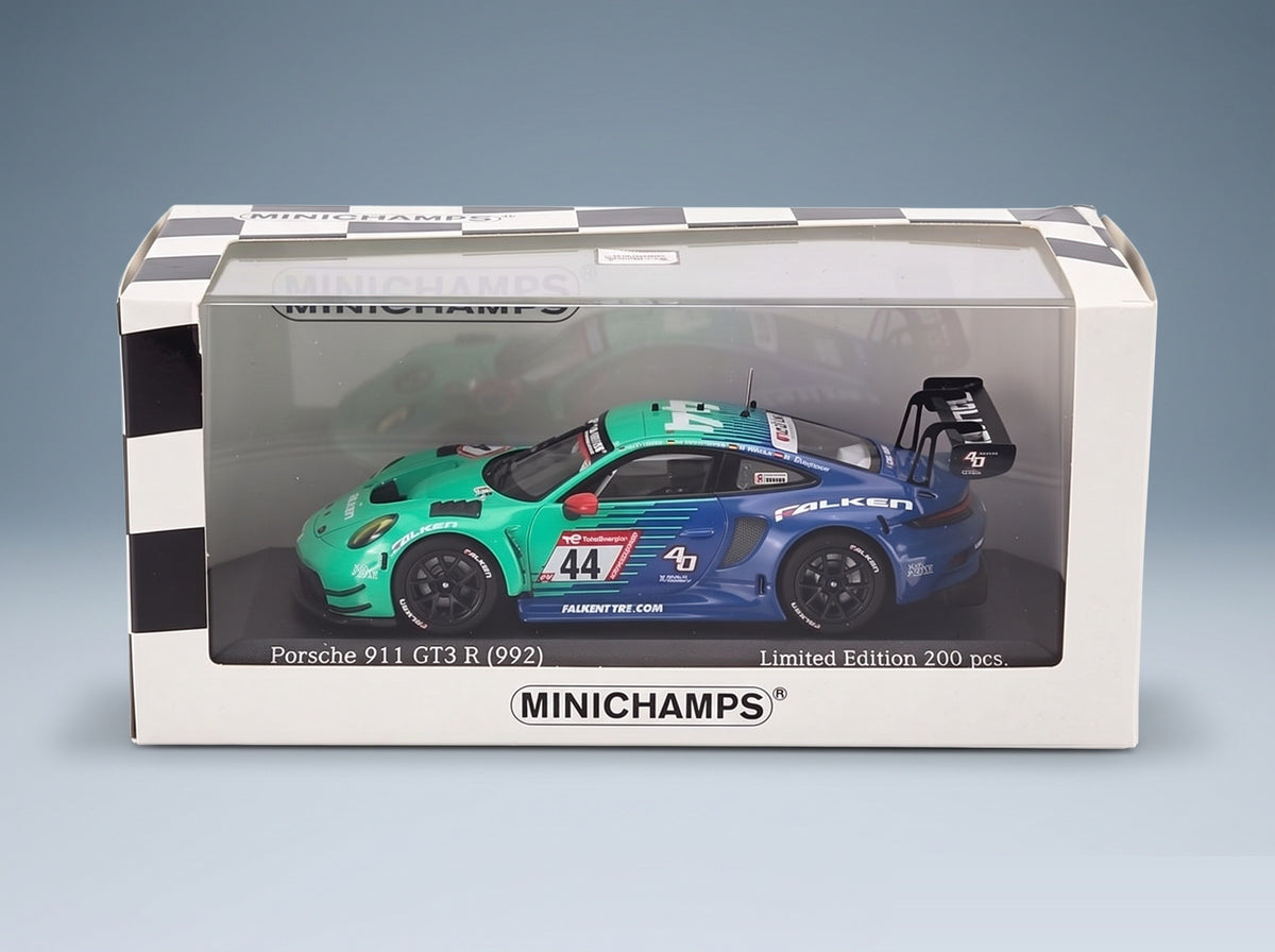 Porsche 911 992 GT3 R Falken Motorsports No. 44 Joel Eriksson Tim Heinemann Nico Menzel Martin Ragginger 24h Nürburgring 2023 Minichamps 1:43 scale model - original packaging