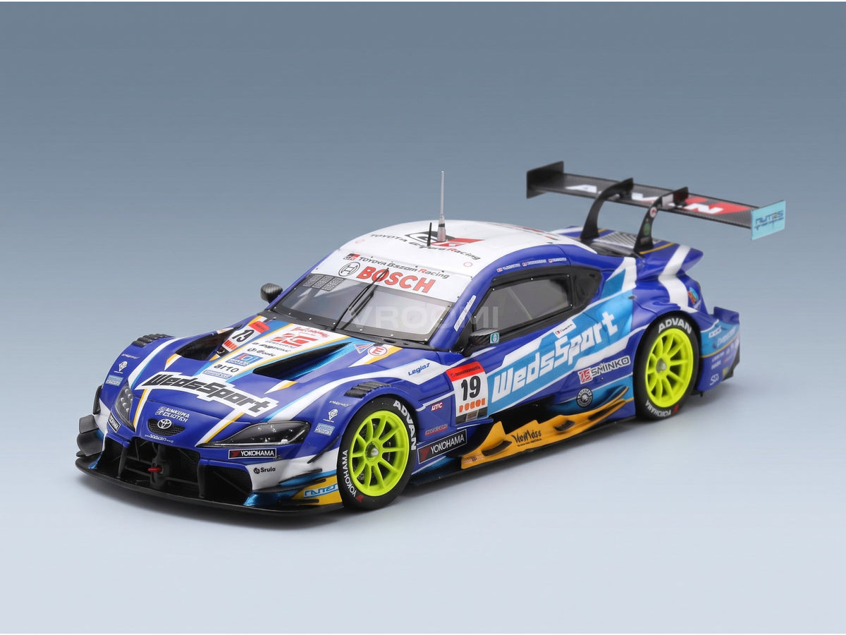 Toyota Supra GR WedsSport Bandoh No. 19 Yuji Kunimoto Sena Sakaguchi GT500 Super GT 2025 Spark Model 1:43 scale model - front three-quarter view