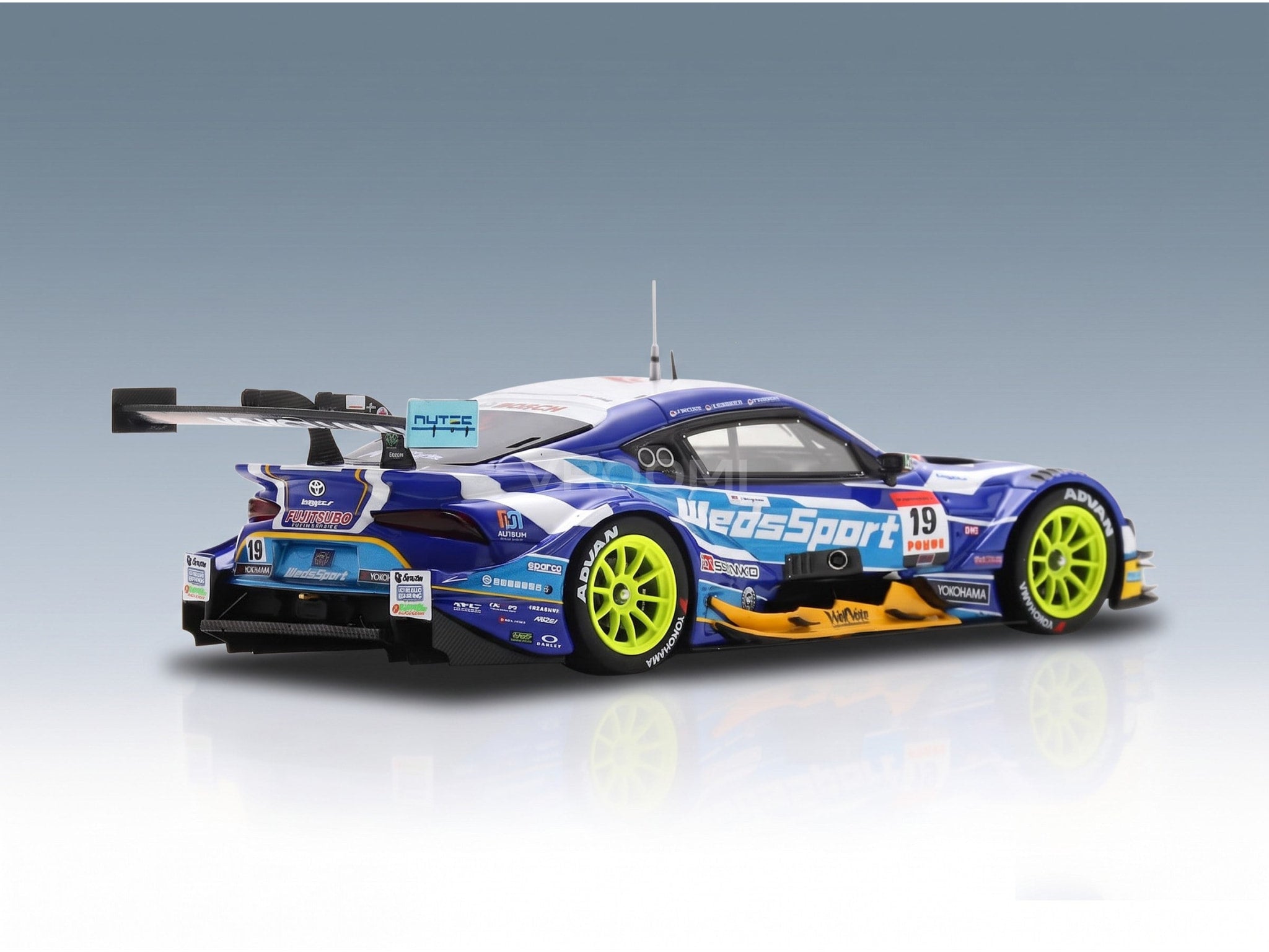 Toyota Supra GR WedsSport Bandoh No. 19 Yuji Kunimoto Sena Sakaguchi GT500 Super GT 2025 Spark Model 1:43 scale model - rear three-quarter view