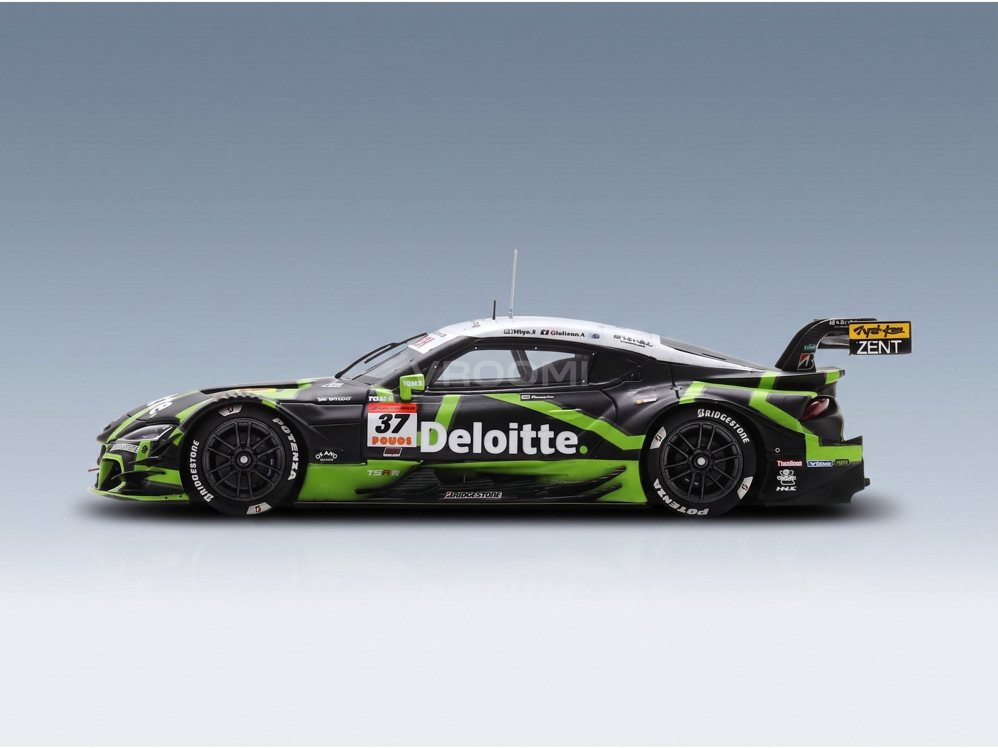 Toyota Supra GR Team TGR Deloitte Tom's No. 37 GT500 Ukyo Sasahara Giuliano Alesi Super GT 2025 Spark Model 1:43 scale model - side view