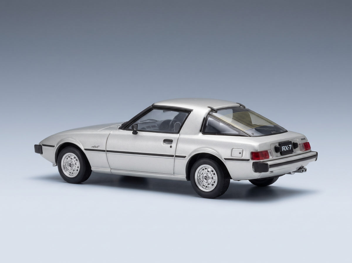 Mazda Savanna RX-7 1978 Silver Schuco 1:43 scale model - rear three-quarter view