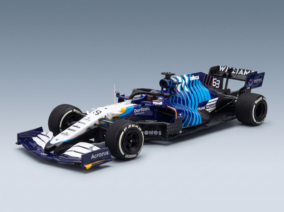 Williams FW43B Mercedes M12 EQ Power+ Williams Racing No. 63 George Russell Saudi Arabia GP 2021 Minichamps 1:43 scale model - front three-quarter view