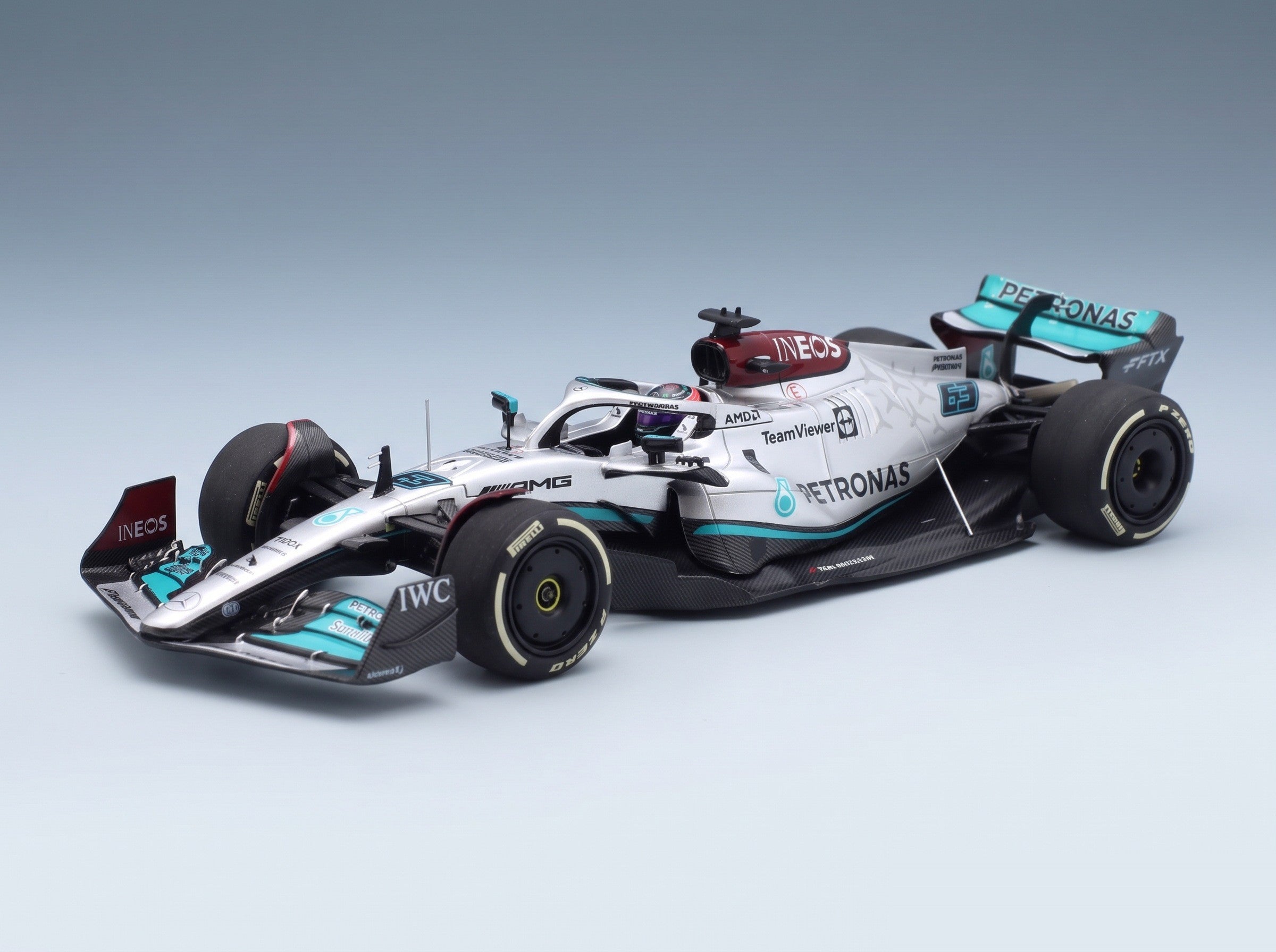 Mercedes F1 W13E Team Mercedes-AMG Petronas F1 No. 63 3rd Australian GP 2022 George Russell Minichamps 1:43 scale model - front three-quarter view