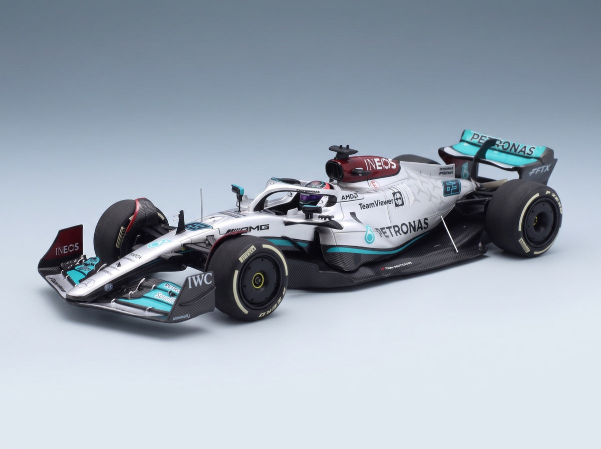 Mercedes F1 W13E Team Mercedes-AMG Petronas F1 No. 63 3rd Australian GP 2022 George Russell Minichamps 1:43 scale model - front three-quarter view