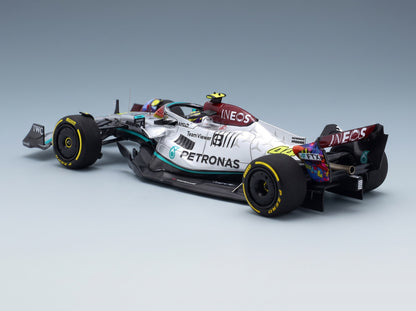 Mercedes W13E Mercedes-AMG Petronas F1 No. 44 Lewis Hamilton 6th Miami GP 2022 Minichamps 1:43 scale model - front three-quarter view, top down