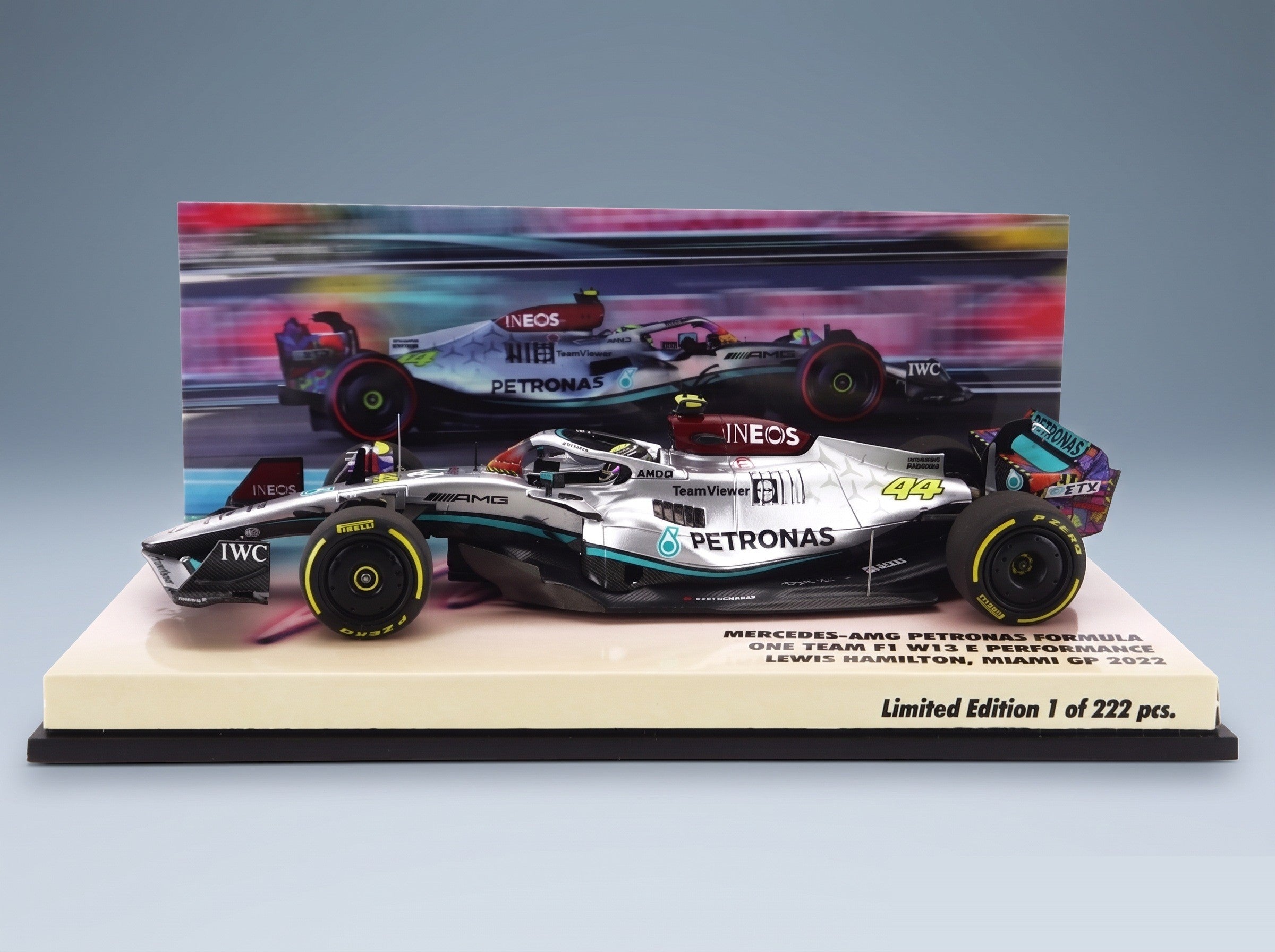 Mercedes W13E Mercedes-AMG Petronas F1 No. 44 Lewis Hamilton 6th Miami GP 2022 Minichamps 1:43 scale model - original packaging
