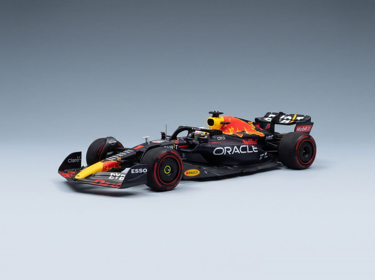 Red Bull RB18 Oracle Red Bull Racing No. 1 Max Verstappen Winner Hungarian GP World Champion 2022 Minichamps 1:43 scale model - front three-quarter view