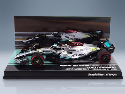 Mercedes F1 W13E Team Mercedes-AMG Petronas F1 No. 44 Lewis Hamilton 2nd Hungarian GP 2022 Minichamps 1:43 scale model - original packaging