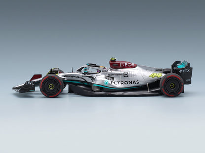 Mercedes F1 W13E Team Mercedes-AMG Petronas F1 No. 44 Lewis Hamilton 2nd Hungarian GP 2022 Minichamps 1:43 scale model - side view