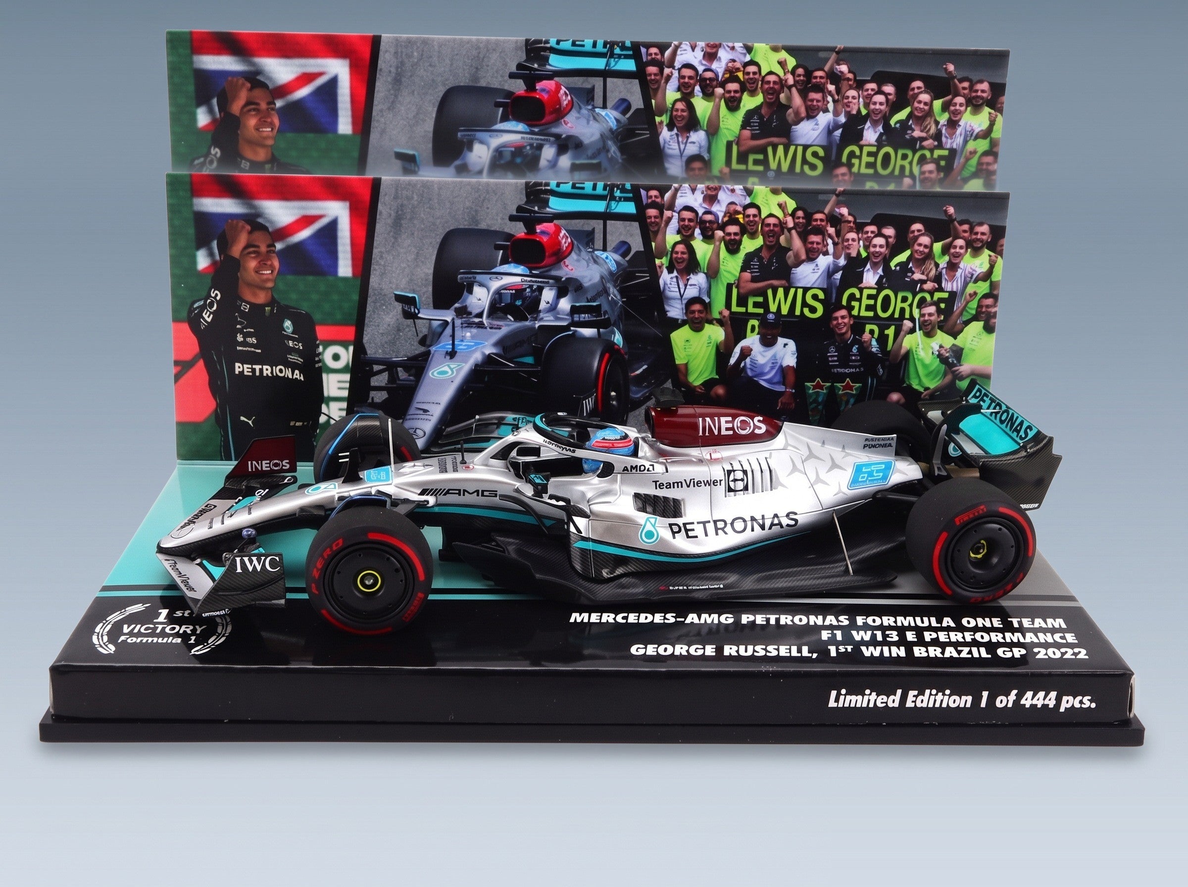 Mercedes F1 W13E Mercedes-AMG Petronas F1 No. 63 George Russell Winner Brazilian GP 2022 Minichamps 1:43 scale model - original packaging